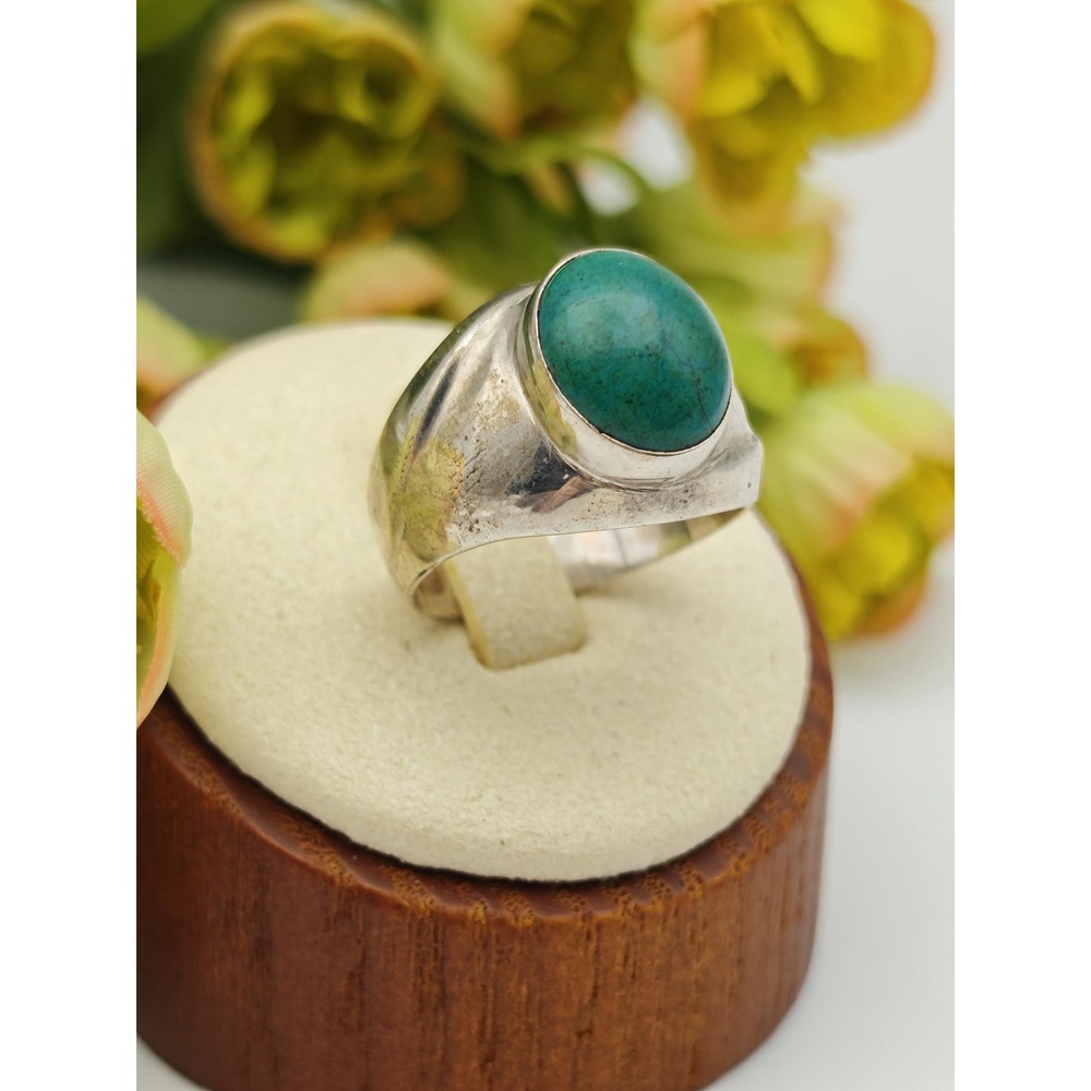 Handmade Malachite Sterling Silver Ring Women Size 8.5 Green Southwestern Chunky